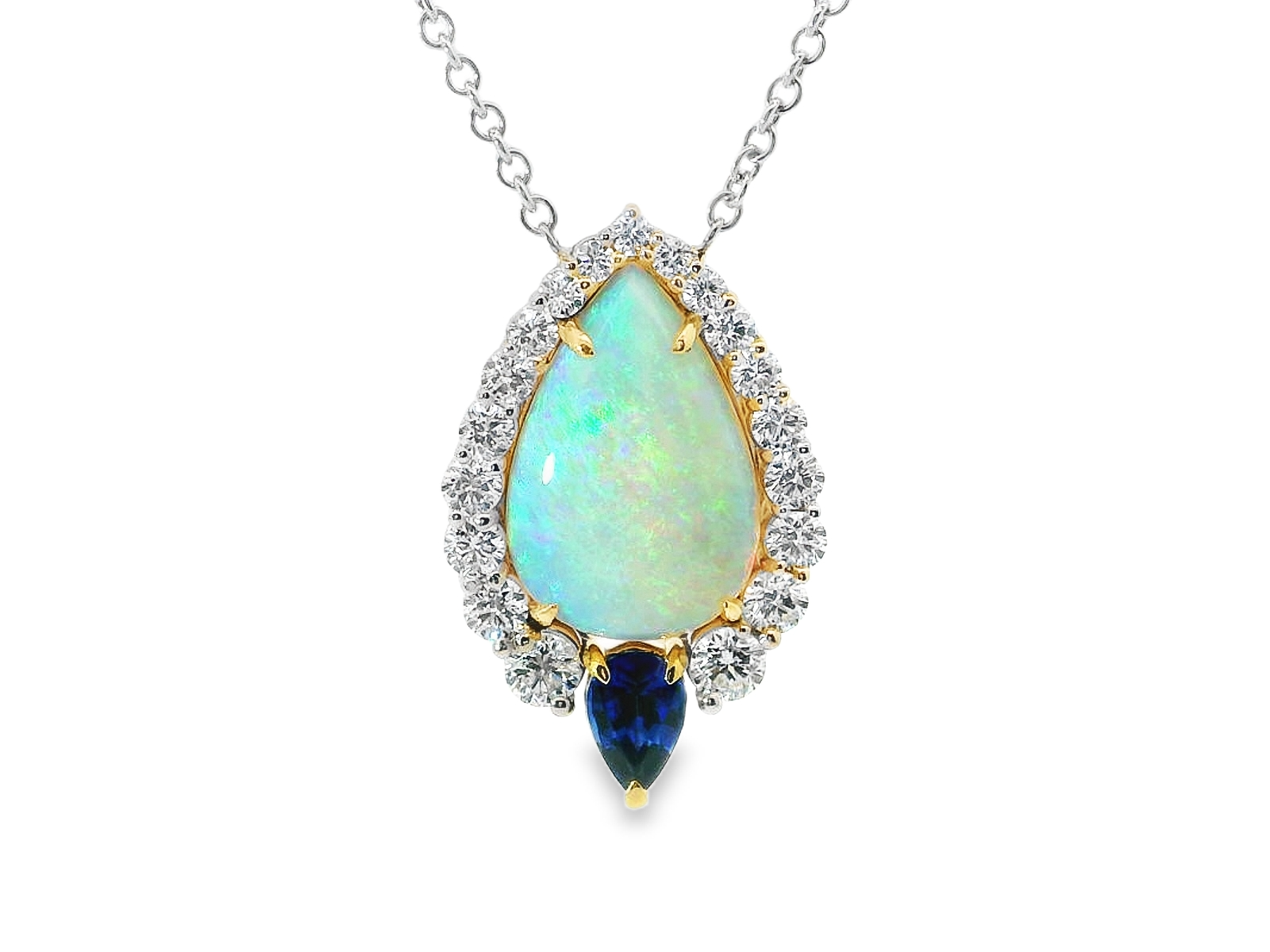 9ct Gold Natural Opal & Ruby Cluster Pendant NECKLACE 18