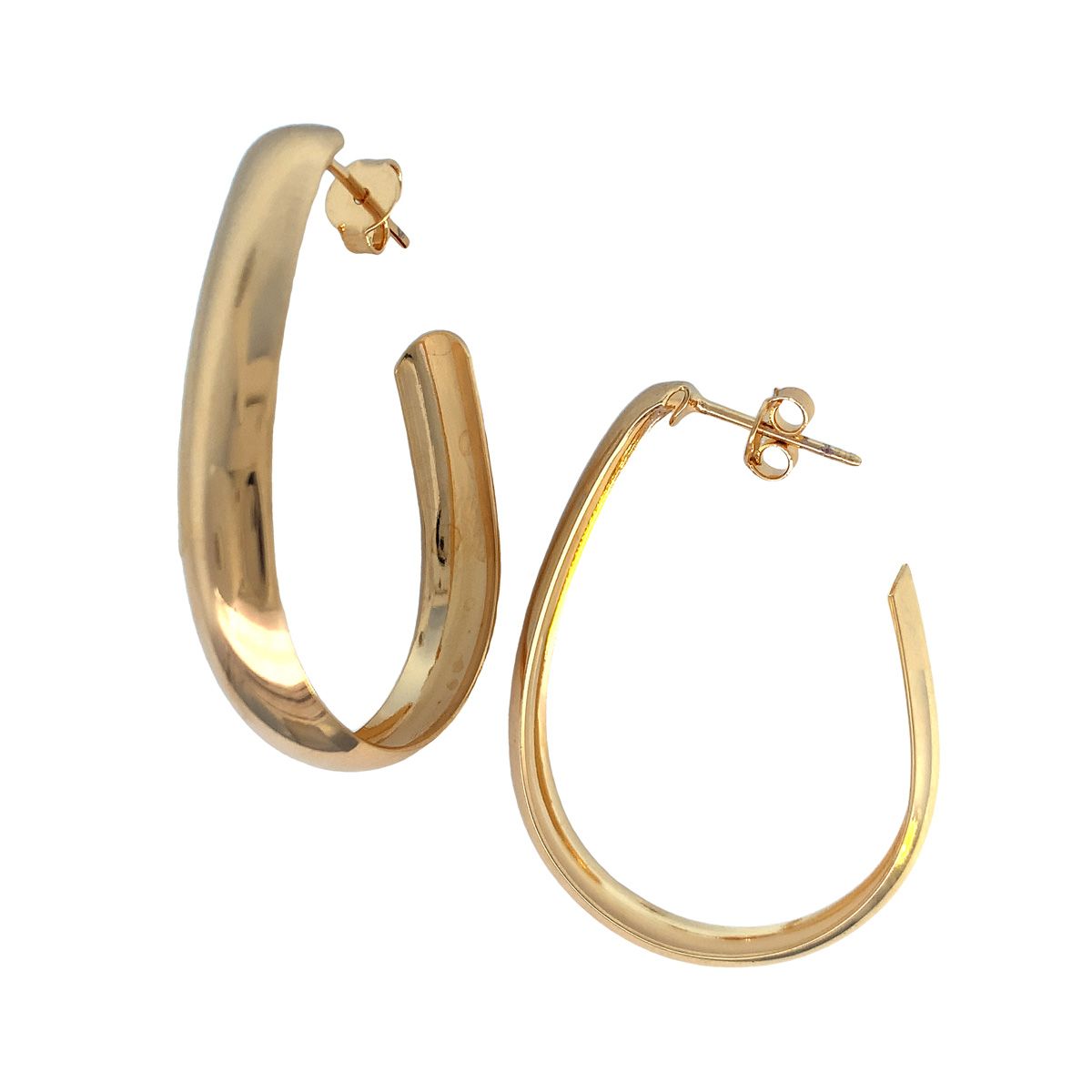 14k Gold Hoop Earrings Modern Gold Earrings 18K Yellow Gold-Filled Shiny  Oval Dome 3/4