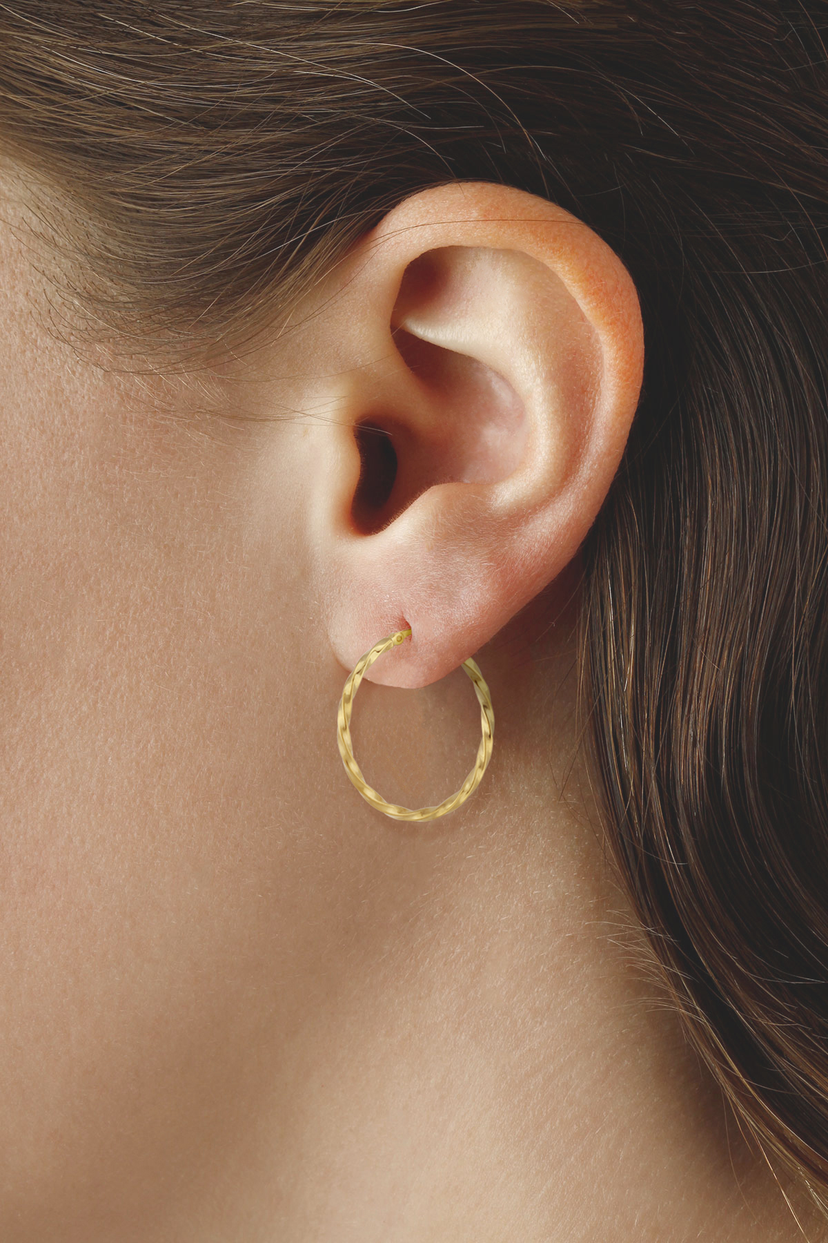 【新品未開封】POINTLESS JOURNEY EAR RING GOLD 14Kt Yellow Gold Twisted Hoop Earrings, 1.8X24mm With A Snap