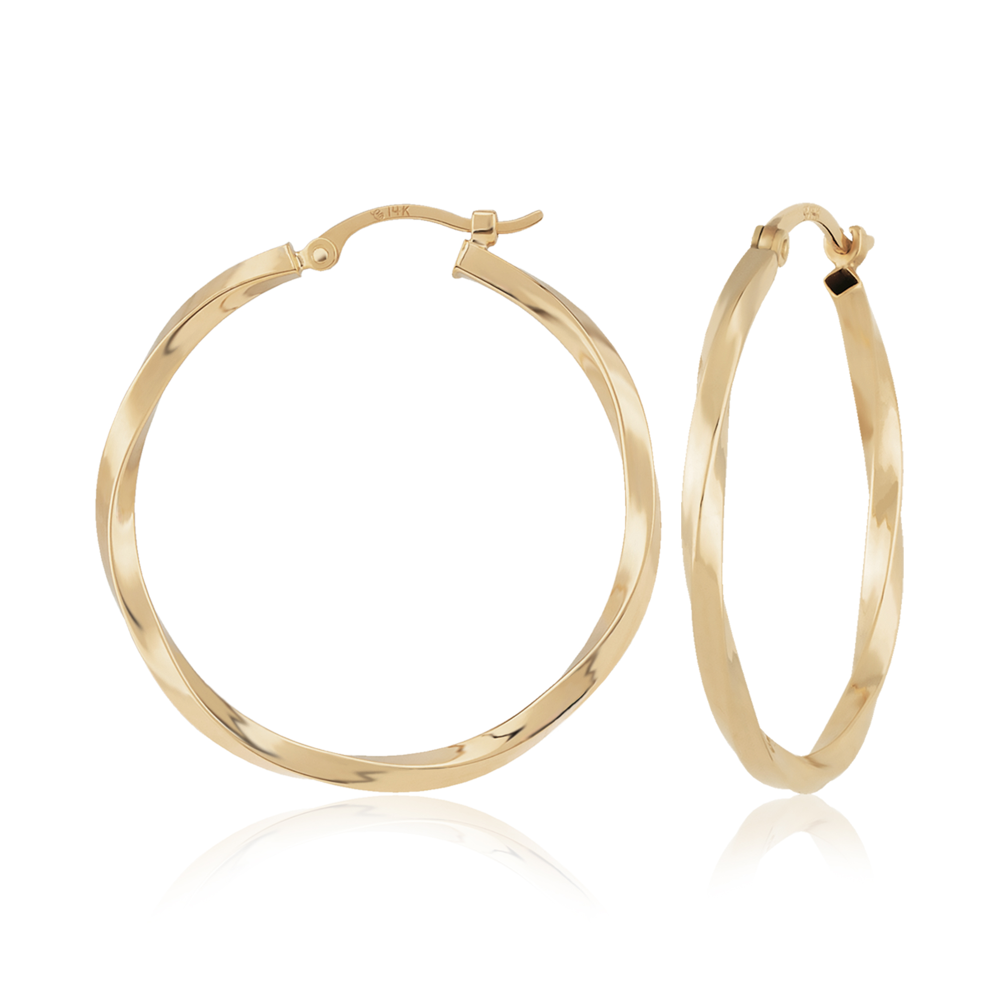 14Kt Yellow Gold Twisted Hoop Earrings, 1.8X24mm With A Snap