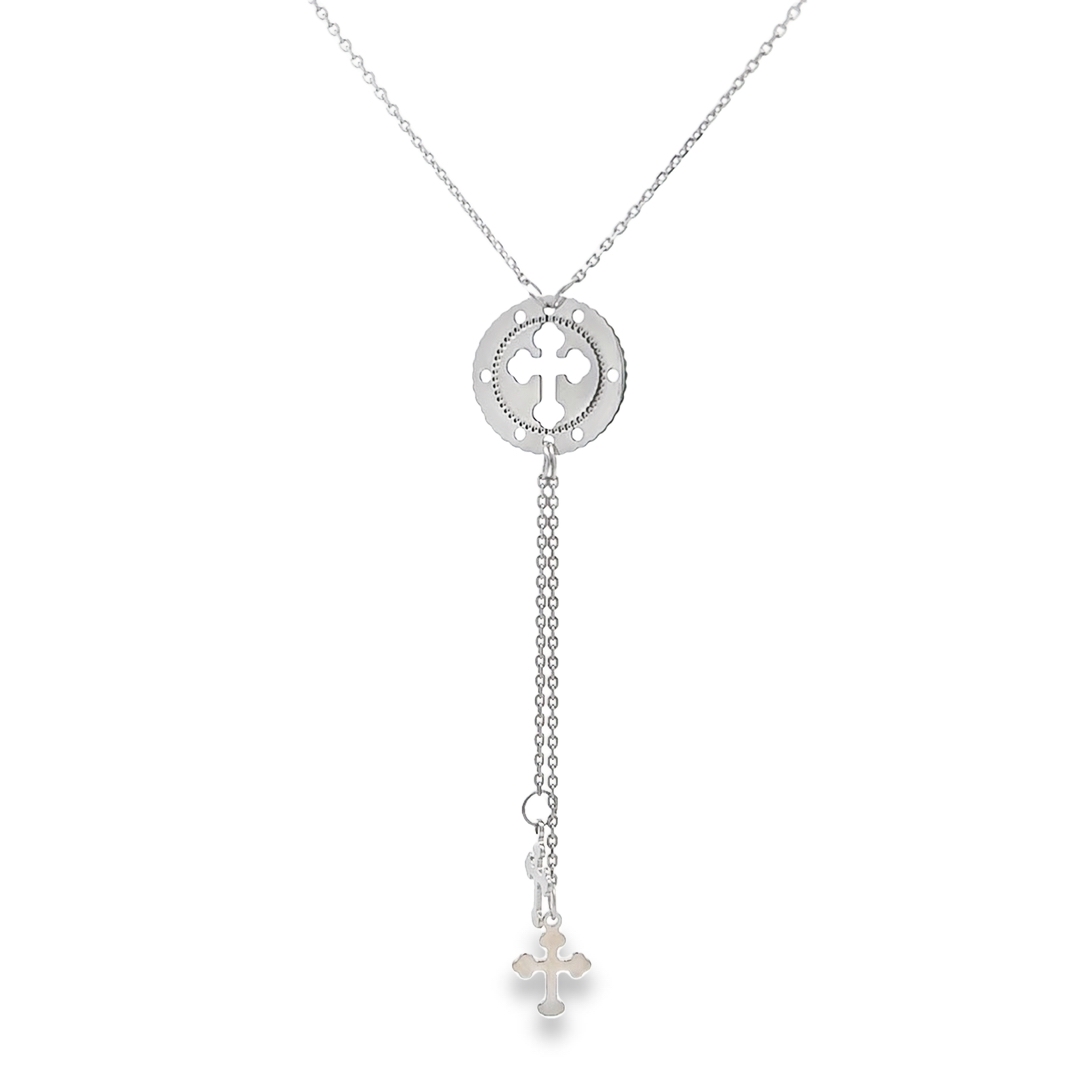 18K White Gold Cross Medal Religious Necklace Arezzo Jewelers - Main Image