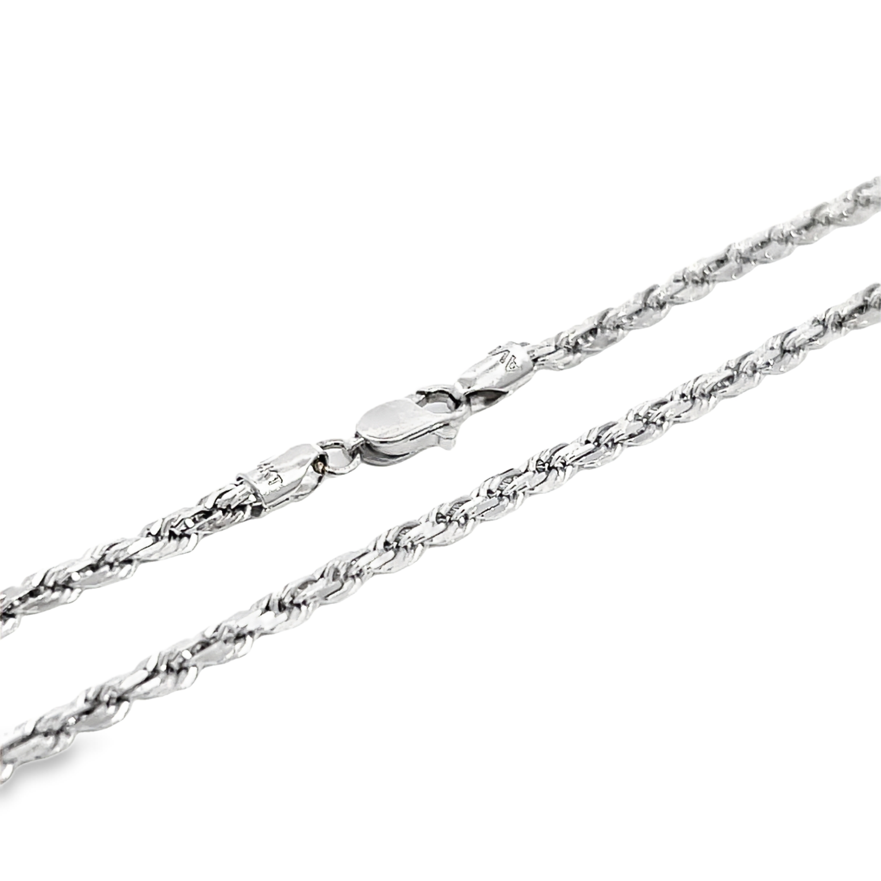 14K White Gold 2.5mm Diamond Cut Rope Link Chain