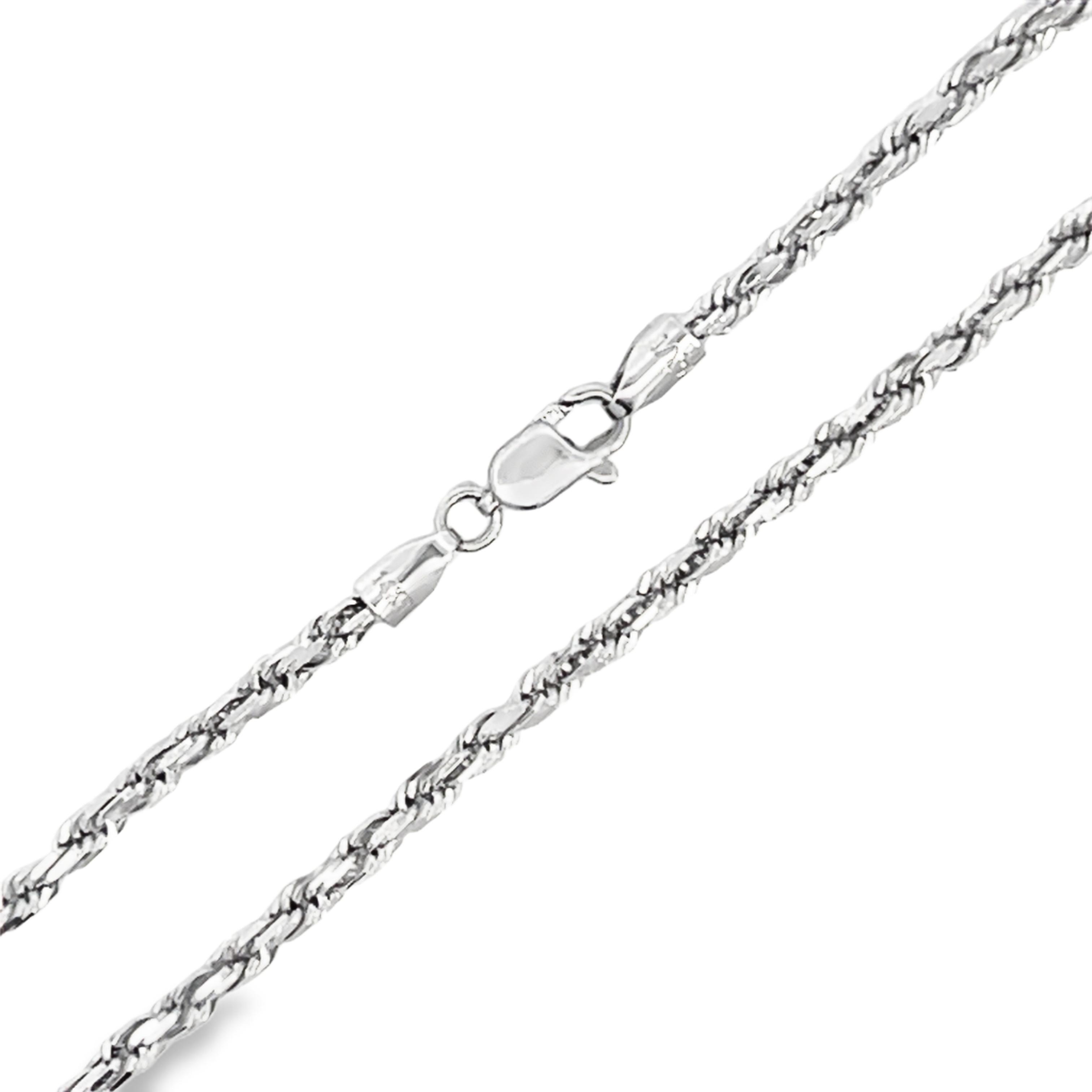 14K White Gold 2.5mm Diamond Cut Rope Link Chain