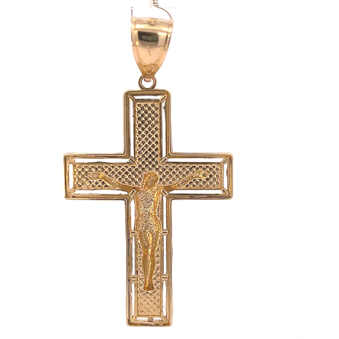 14K Two-Tone Gold Lord Crucifix Pendant - Real Gold Religious Charm For Men/Women