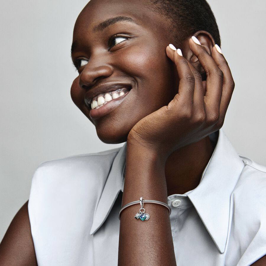 Pandora Camera, Heart & Compass Triple Dangle Charm