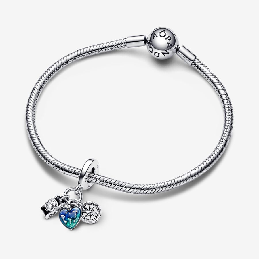 Pandora Camera, Heart & Compass Triple Dangle Charm