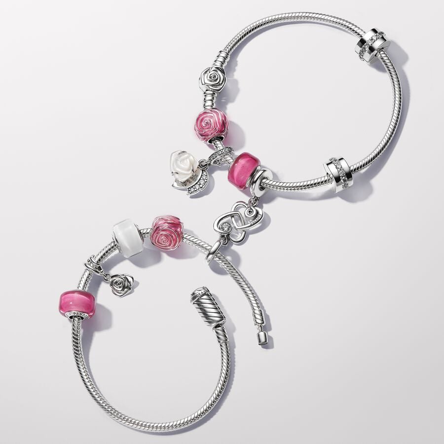 Pandora Moments Rose in Bloom Clasp Snake Chain Bracelet - Arezzo