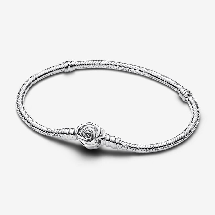 Pandora Moments Rose in Bloom Clasp Snake Chain Bracelet - Arezzo