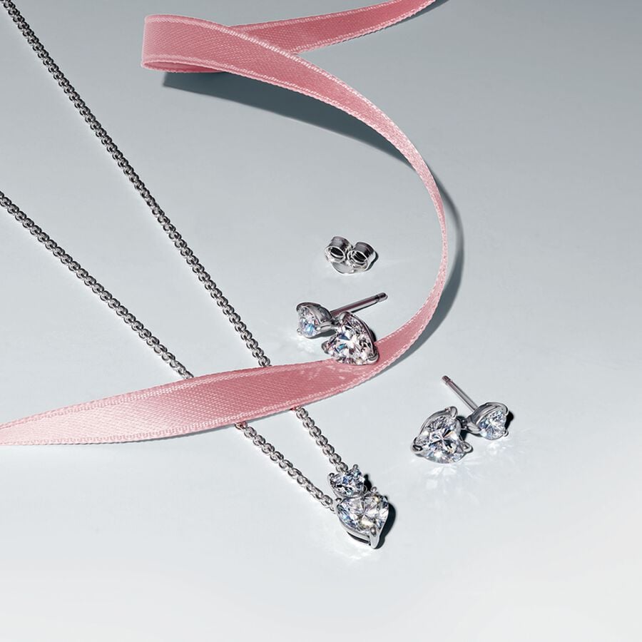Pandora Sparkling Double Heart Jewelry Gift Set