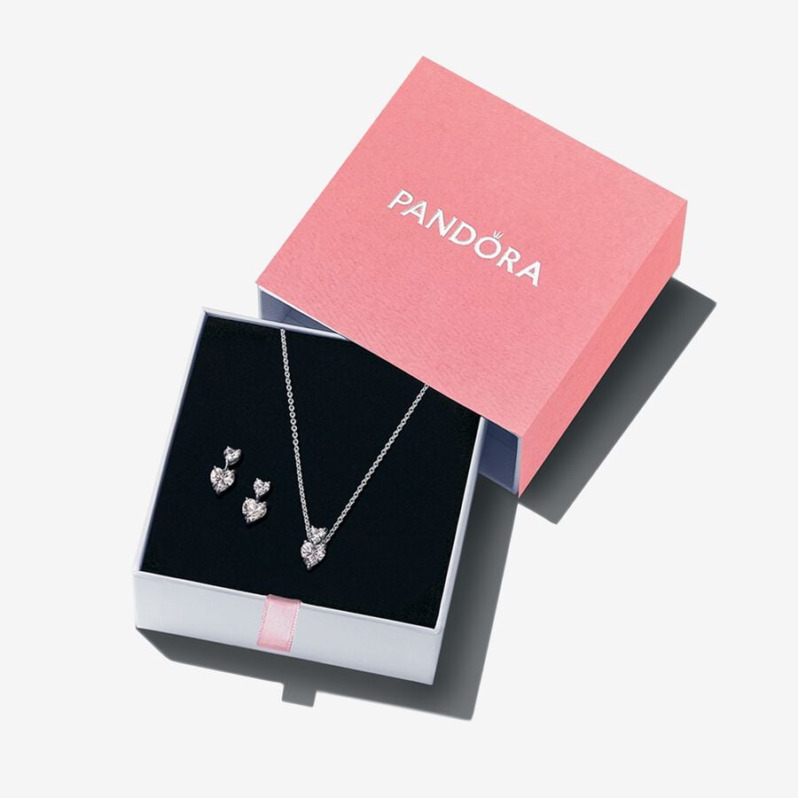 PANDORA 2点セット Pandora Sparkling Double Heart Jewelry Gift Set