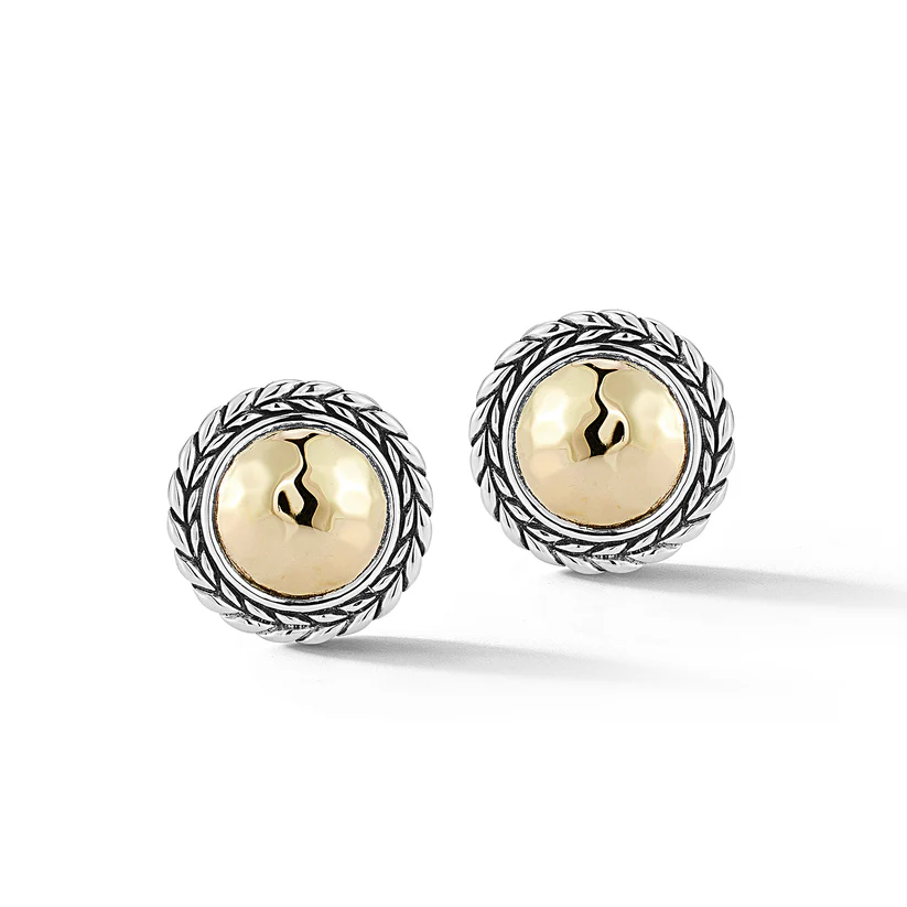 JAI Hammered Round Stud Earrings, Sterling Silver and 14KT Yellow Gold  JJH3000EG