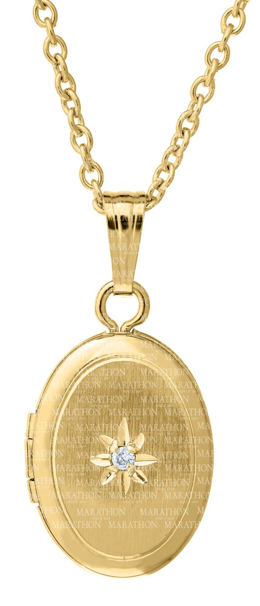 MARATHON Children's Oval Locket with Round Diamond, 14KT Yellow Gold  Filled, 10MM, 15