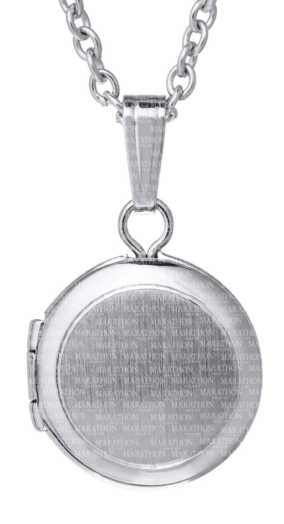 MARATHON Children's Round Locket Necklace, Sterling Silver, Rhodium, 10MM,  13