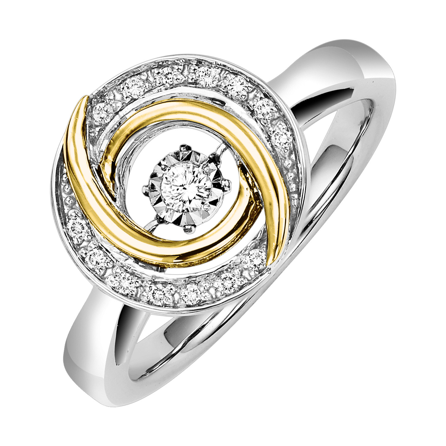 Sterling Silver Dancing Diamond Ring with 14K Yellow Gold Accents