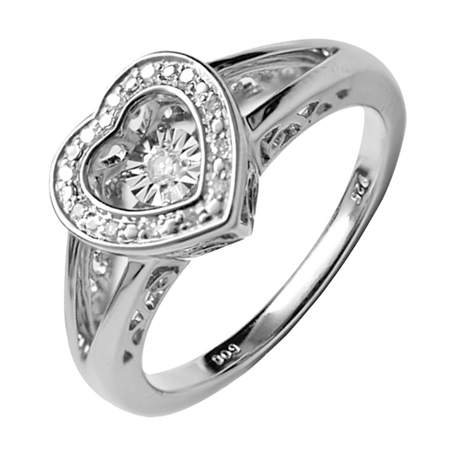 Gems One Sterling Silver Heart Shaped Dancing Diamond Ring