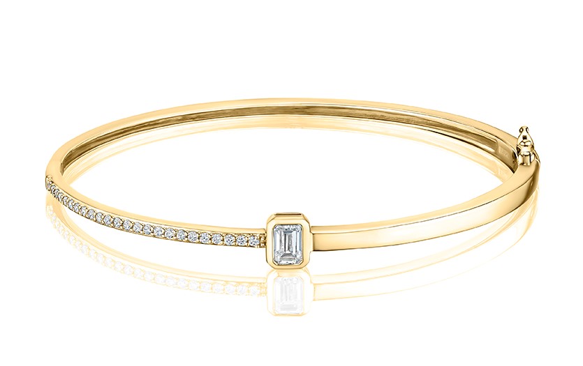 14k Gold Hinged Bangle w/ Emerald-Cut 0.50ct Diamond | Blue  display picture 1