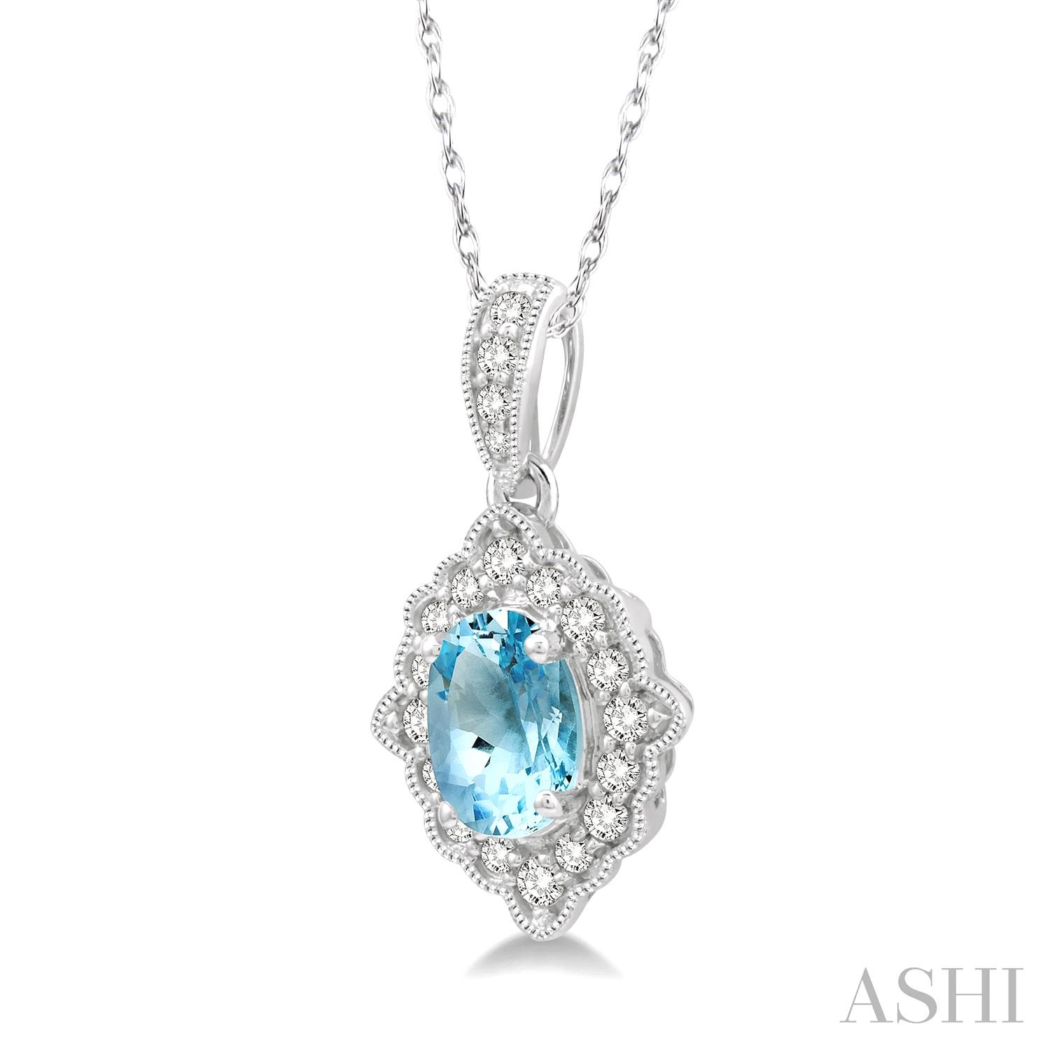 Ashi Oval Aquamarine & Halo Diamond Necklace 00123500419 Blue Heron