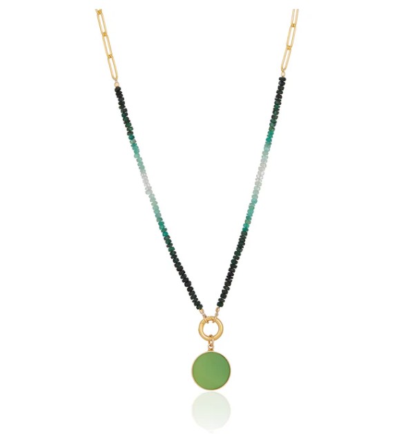 Paperclip & Ombre Emerald Necklace w/ Chrysoprase Pendant | Blue