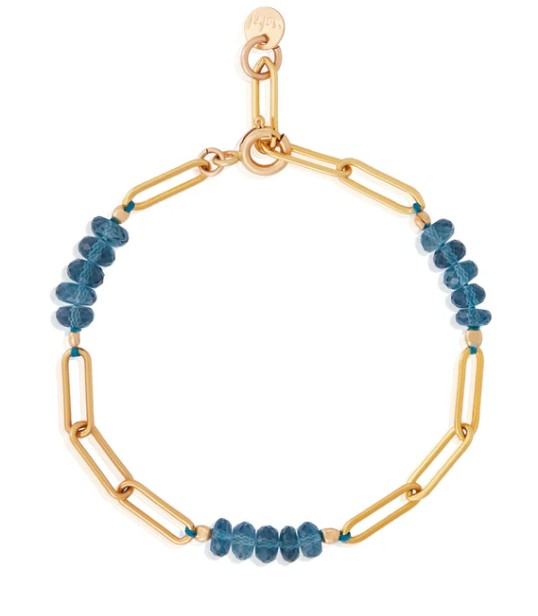 Gold-Fill Paperclip & London Blue Topaz Rondel Bracelet | Blue