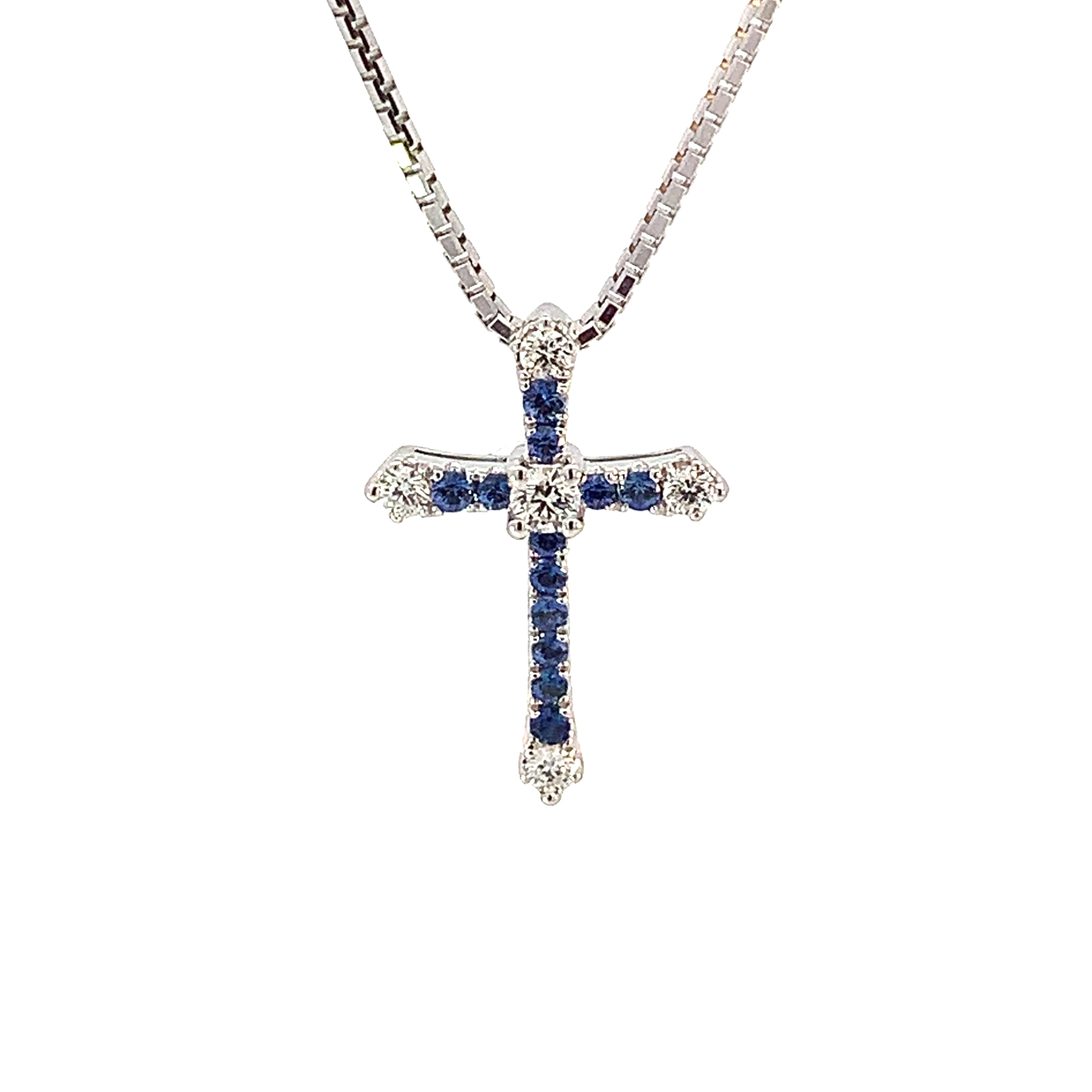 18K Diamond and Blue Sapphire Cross Pendant 001-160-00639 | Blue