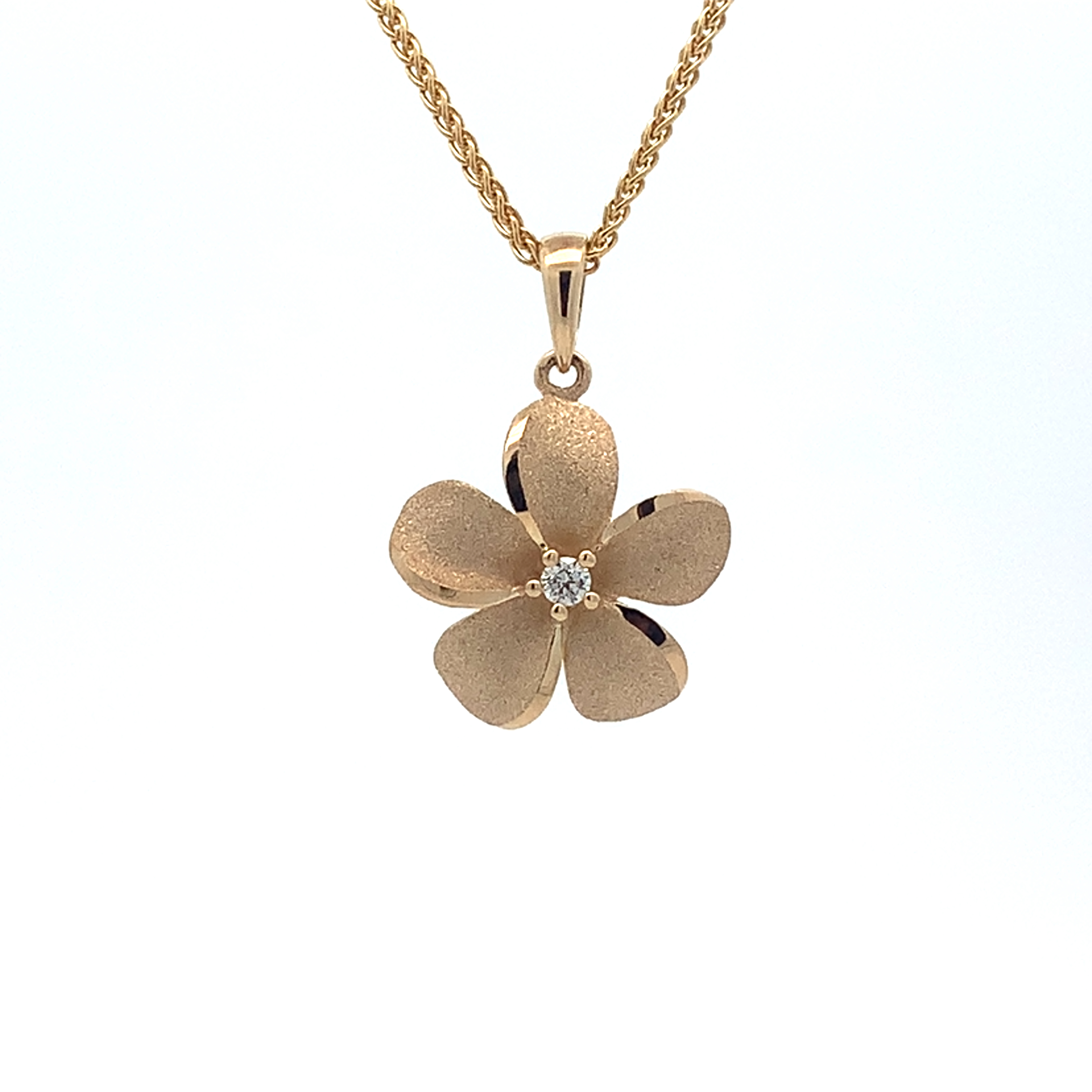 Denny Wong White Gold Plumeria Pendant with One Blue Diamond