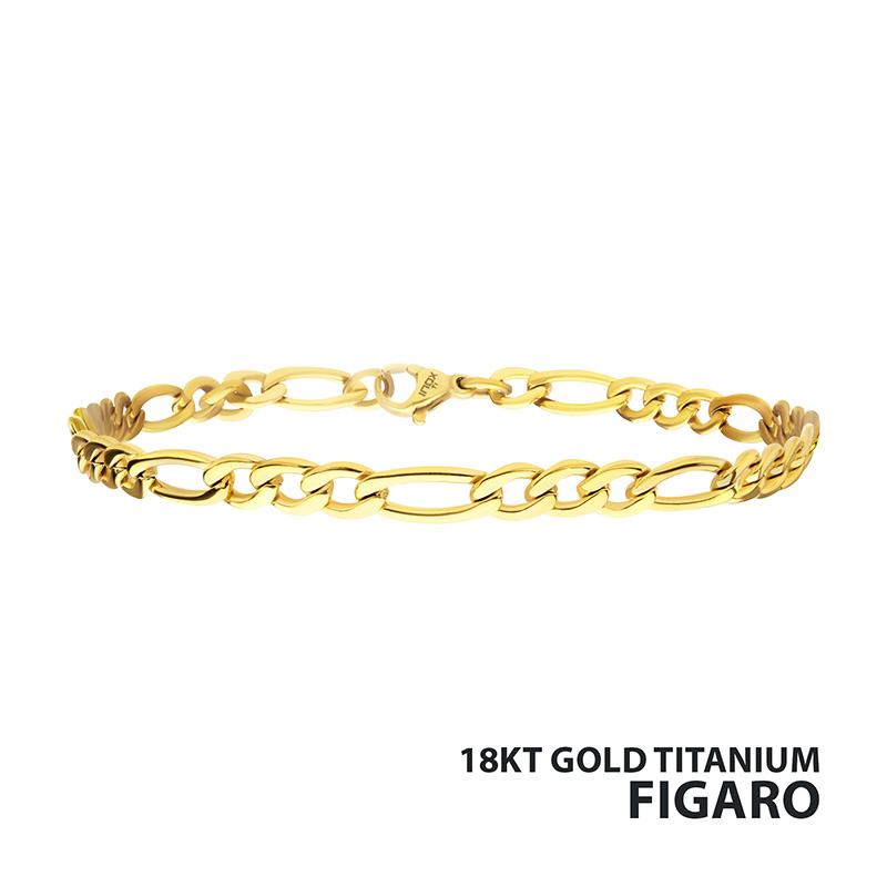 18Kt Gold IP Titanium Figaro Bracelet 001-815-01936 TI | B & L