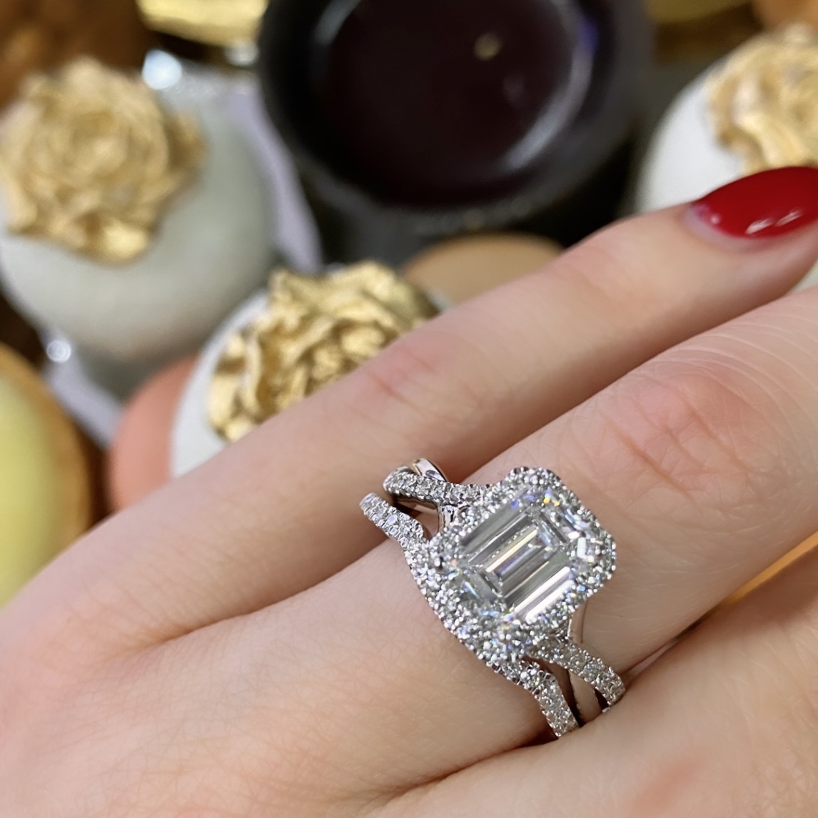 Emerald Cut Solitaire Engagement Rings With Wedding Band