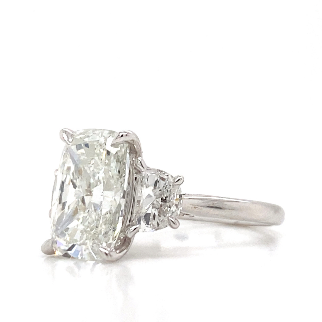 4.09 Carat Lab Grown Diamond Elongated Cushion Three Stone E 