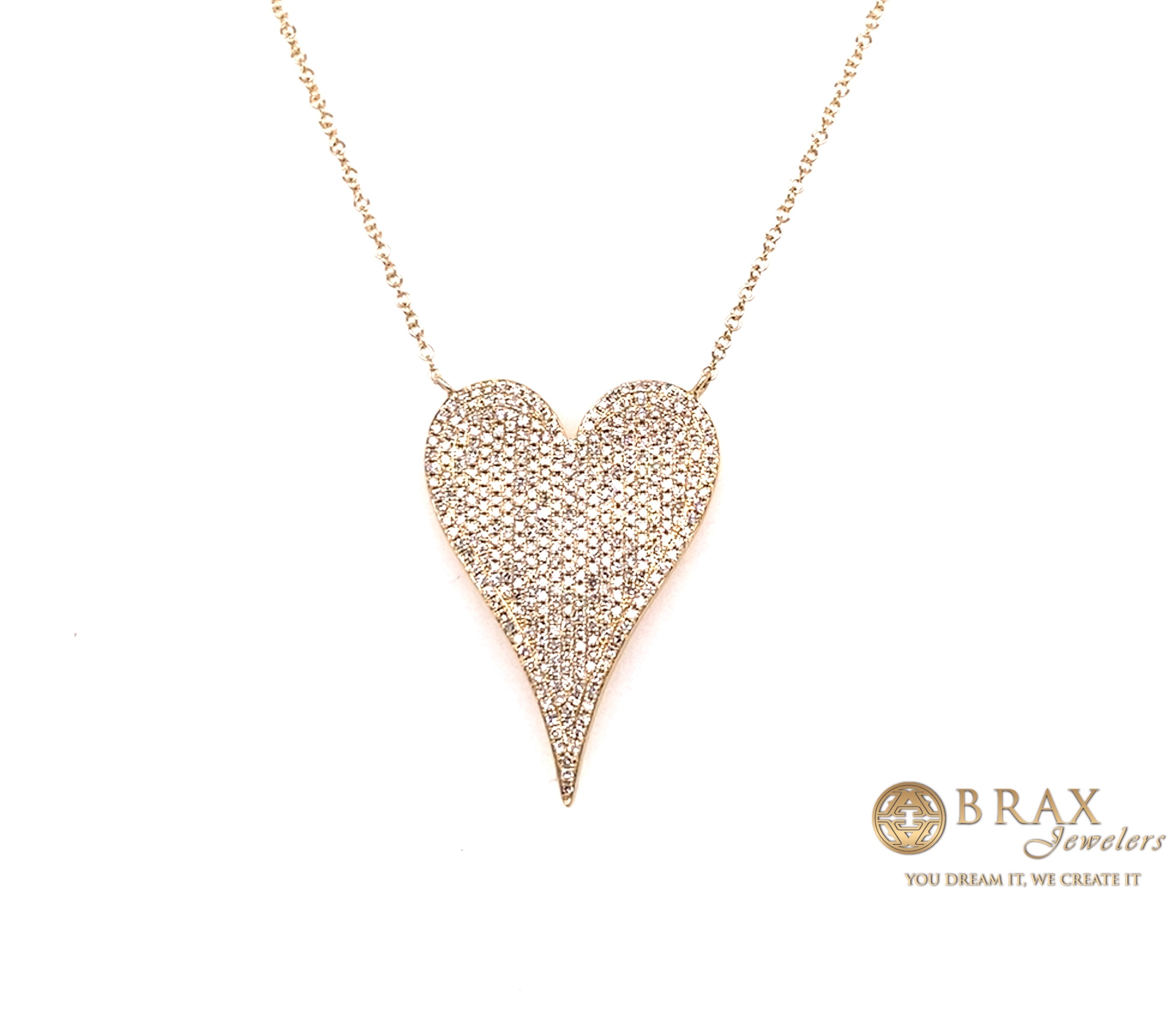 14K Pave Diamond Large Heart Necklace