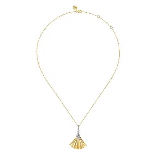 Lady's 14 Karat Yellow And White Gold Diamond Fan Necklace W
