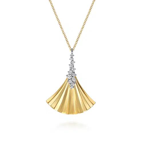 Lady's 14 Karat Yellow And White Gold Diamond Fan Necklace W
