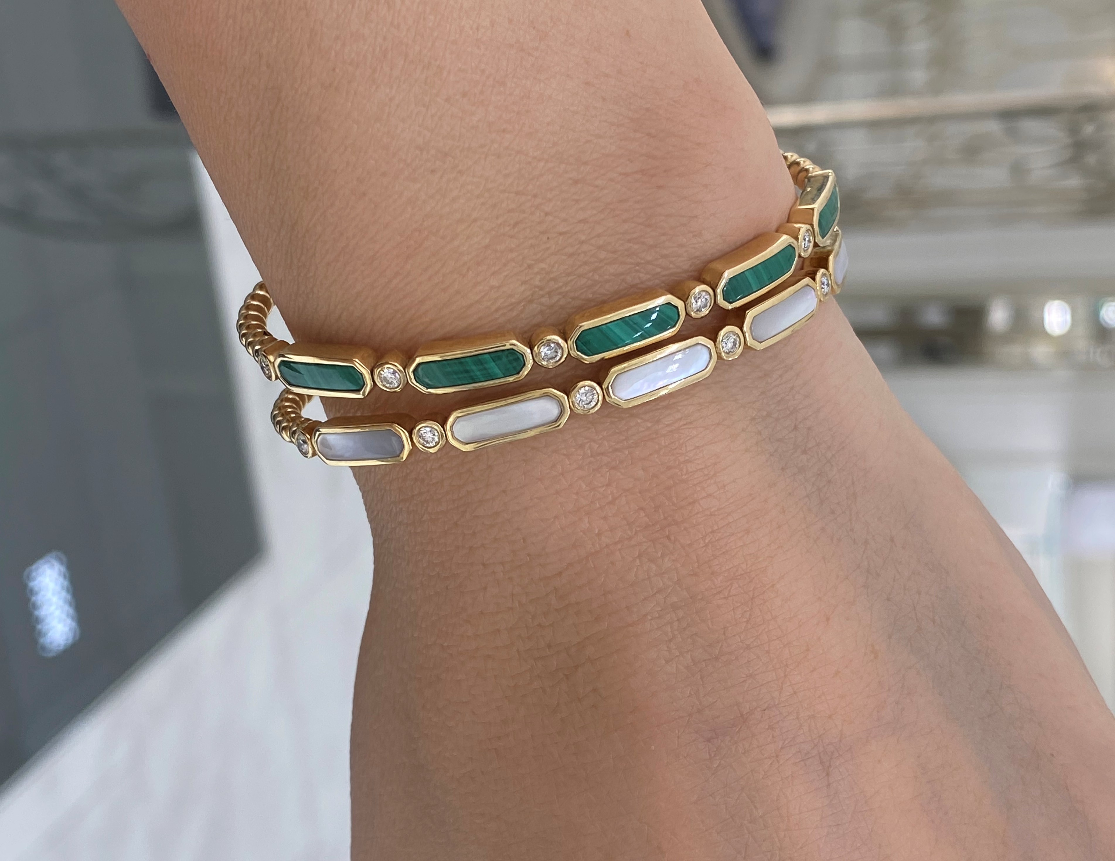 BKWバングル 14K Yellow Gold Diamond and Malachite Bangle - BG4940-62Y45M
