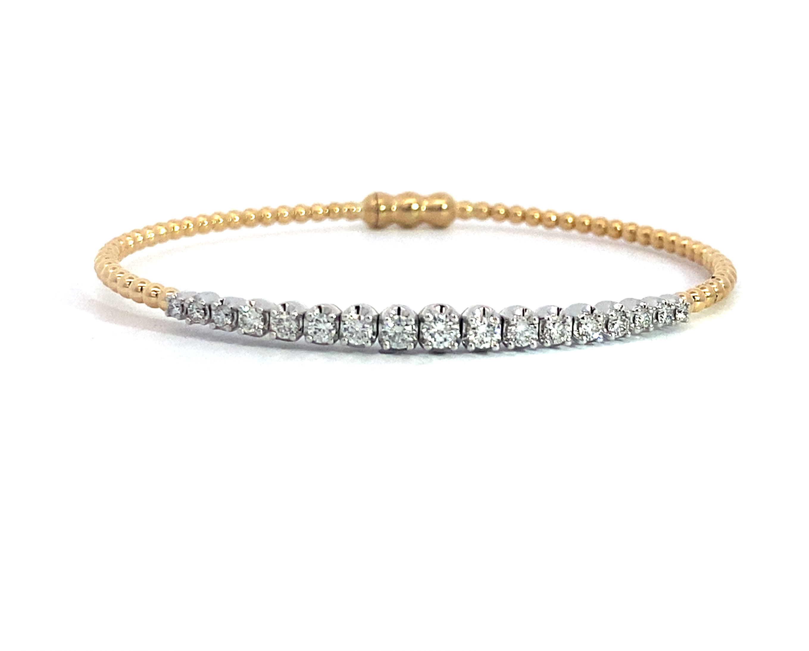 Real 10k Solid Yellow & White Gold Two-Tone Diamond Cut Bangle Bracelet – 7 Inch