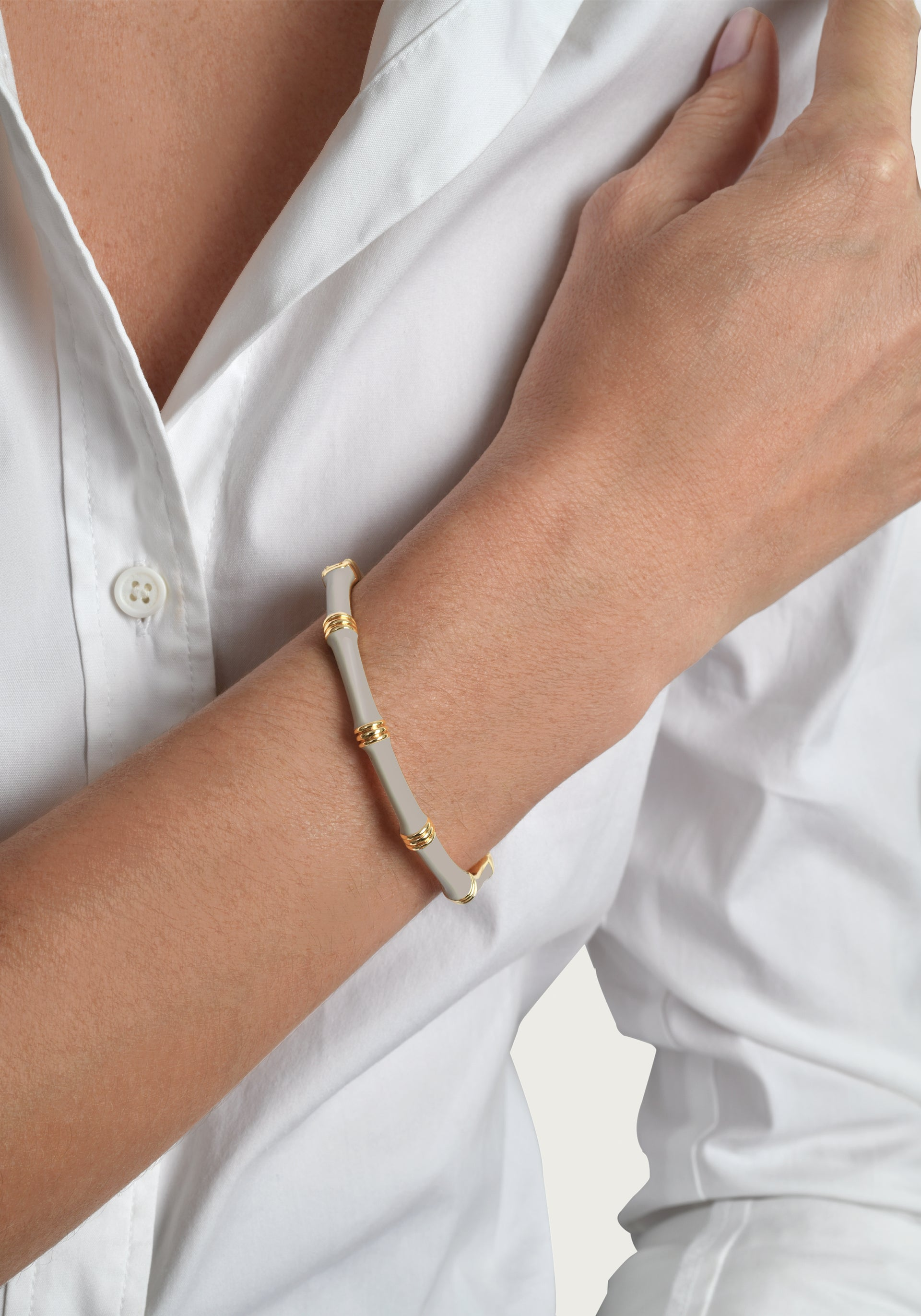 Bamboo Enameled Hinged Bangle-TAUPE