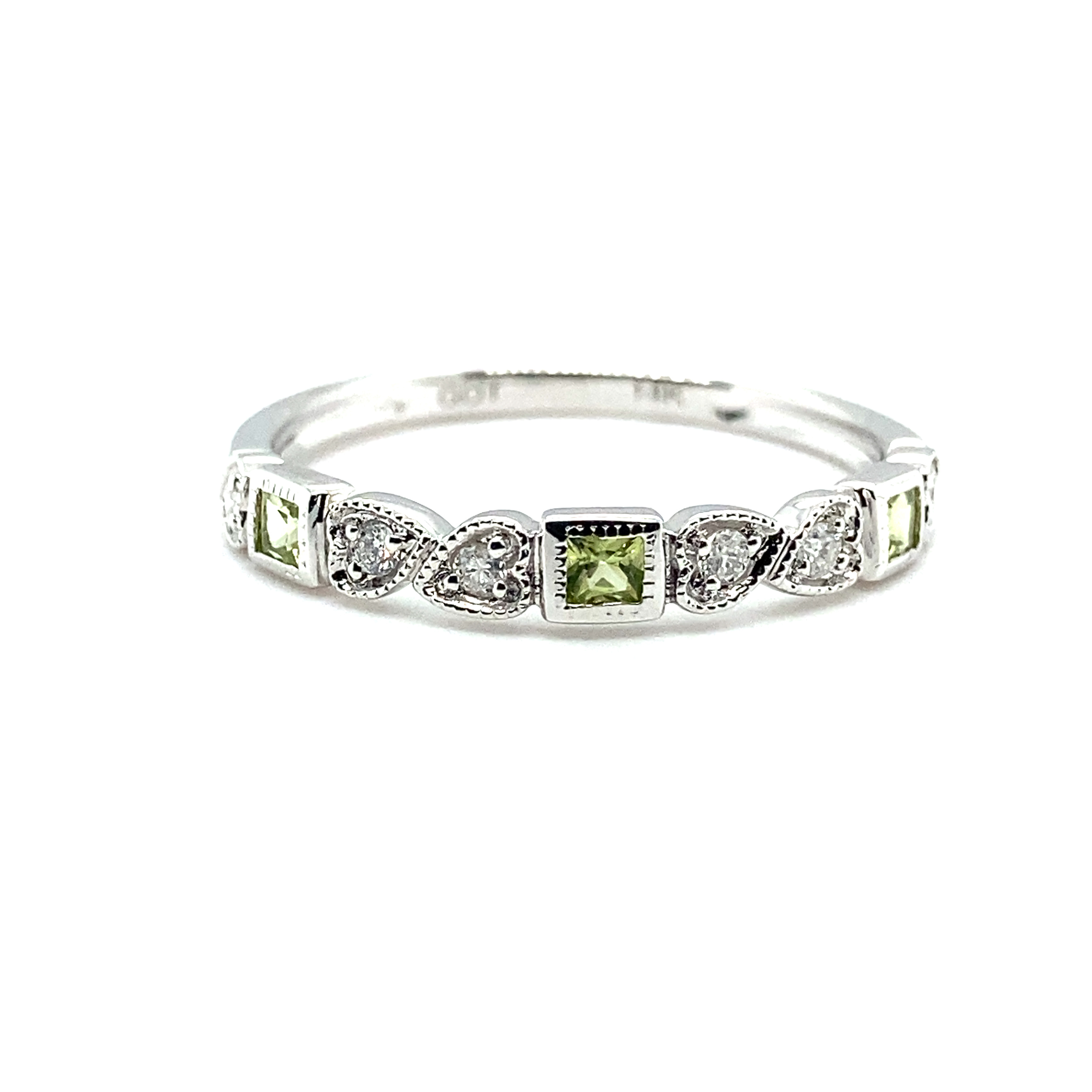 14K White Gold Peridot and Diamond Stackable Ring | Carroll / Ochs 