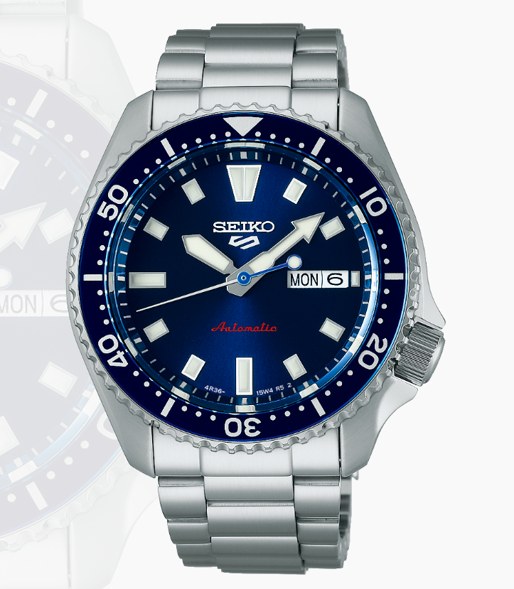 Seiko Blue Dial White Stainless Steel Seiko 5 Sports Watch