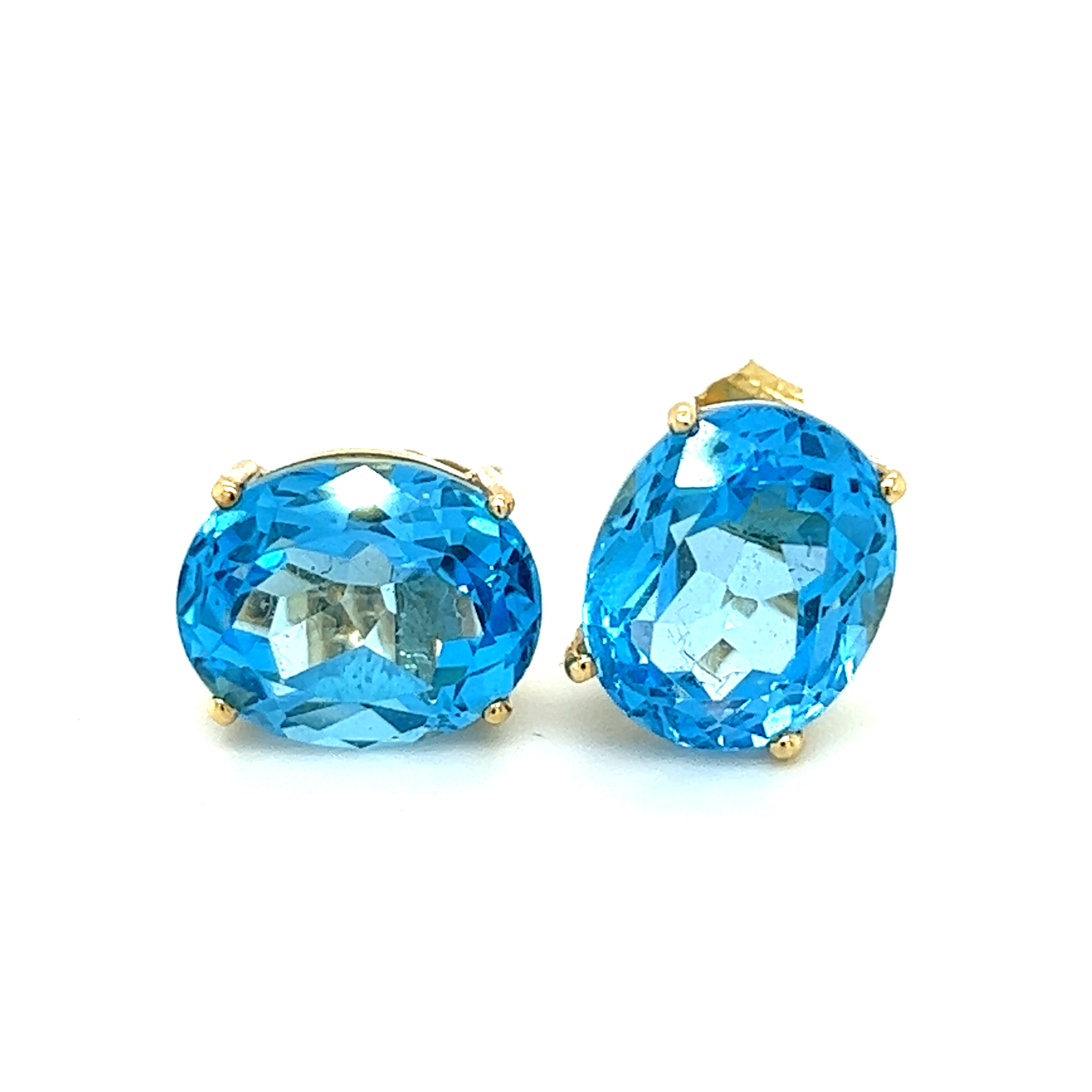 14KY 13x9mm Oval Blue Topaz Stud Earrings 001-210-00710 14KY