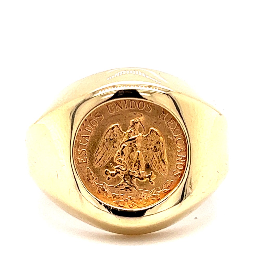 14KY Heavy Mexican Peso Signet Ring 001-415-00055 14KY Charles