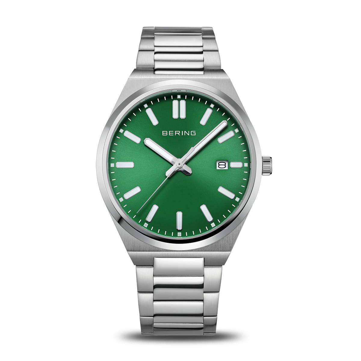 Classic Polished Silver 40mm with Green Face Watch | Charles