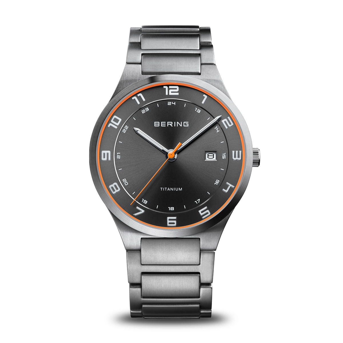 Bering Men's Brushed Silver Titanium Band with Sapphire Crys