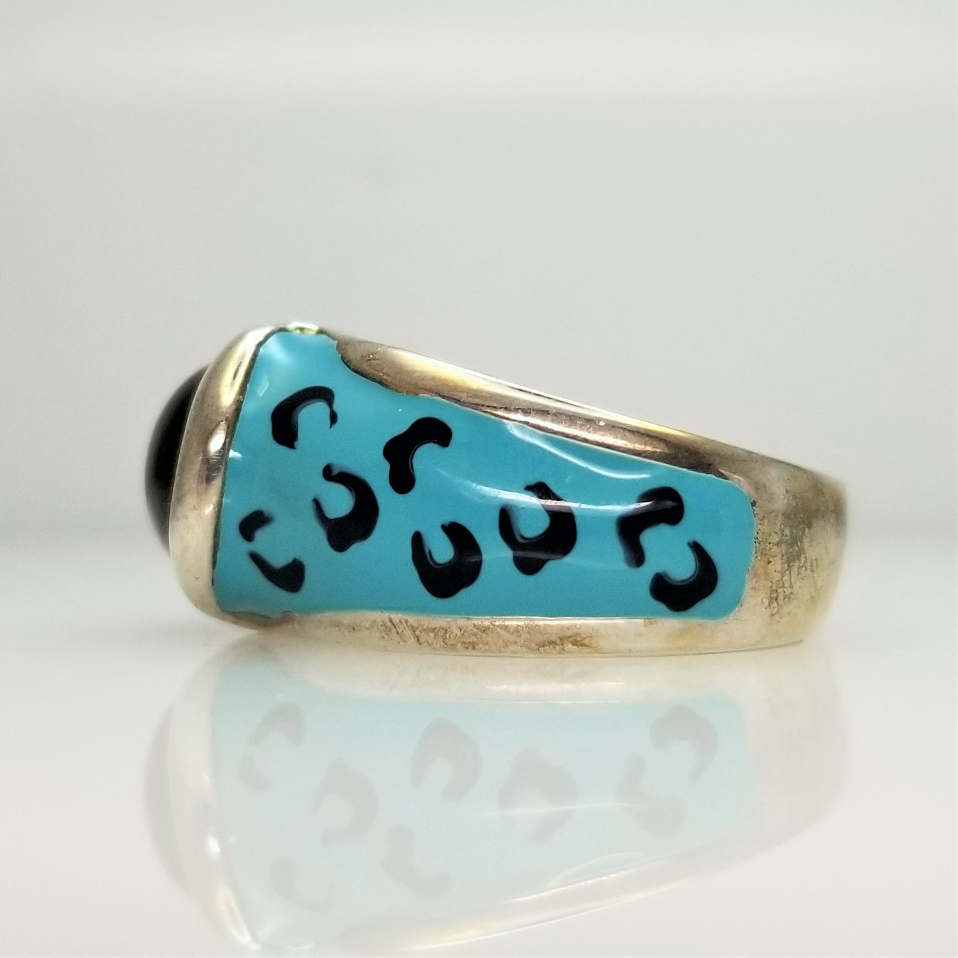 Onyx and Blue Enamel Sterling Silver Ring 001-200-02702