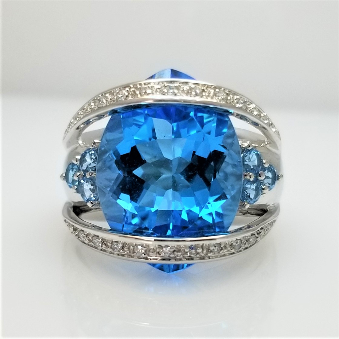 Swiss Blue and Sky Blue Topaz Ring in 14kt White Gold Chipper's