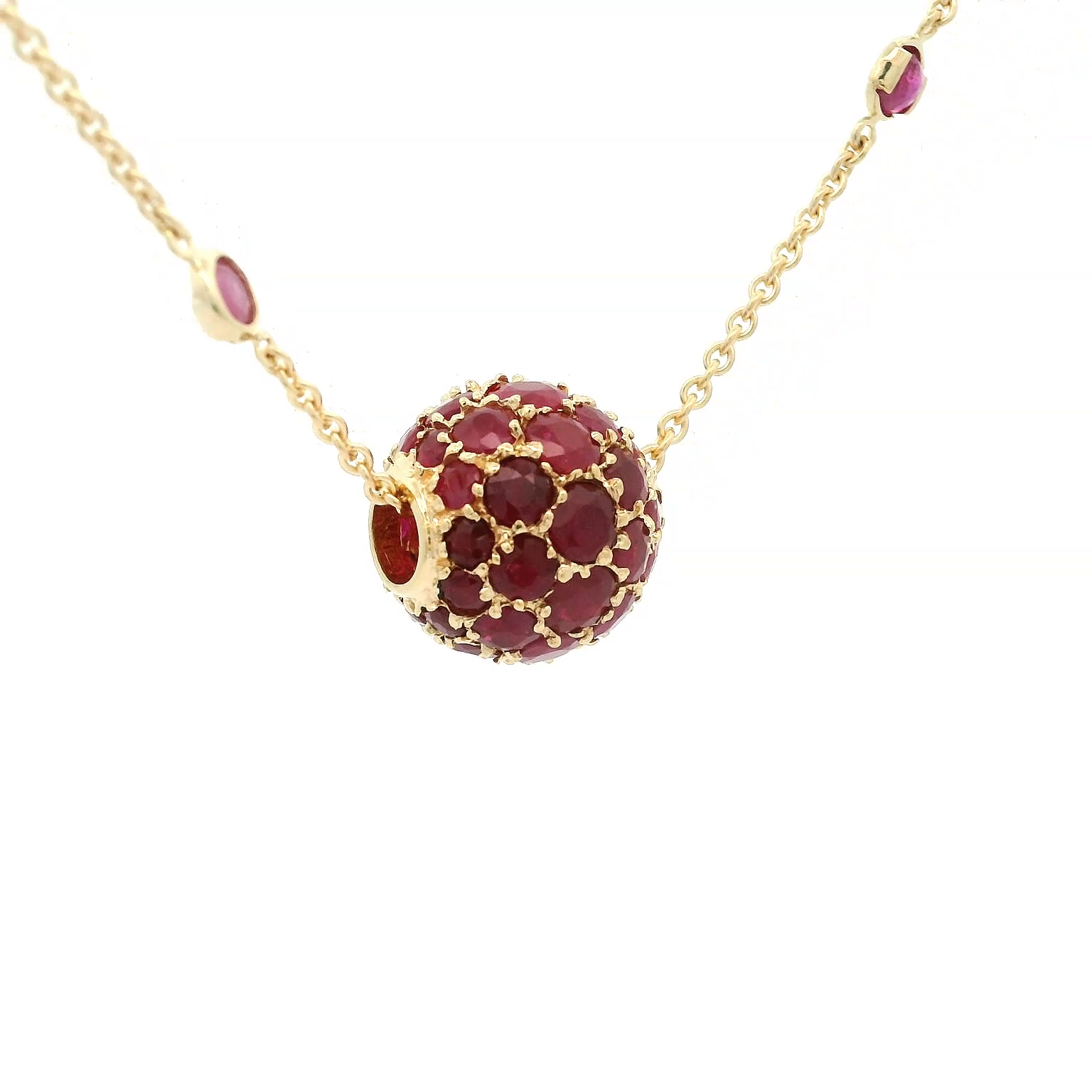 14K Yellow Gold Ruby Pave Ball Necklace 001-235-00397