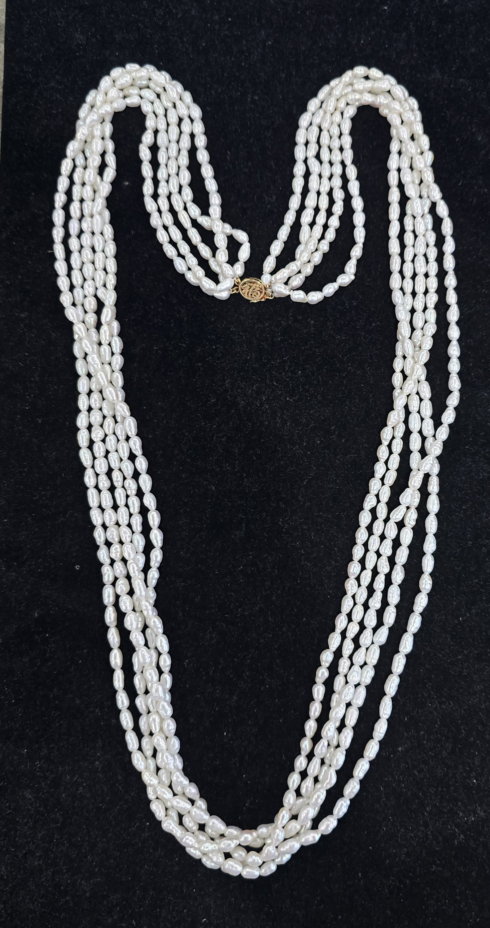 Collier Vintage 5 Rangs Chaînes Perles Doré - Bijou Fantaisie Femme état Impeccable