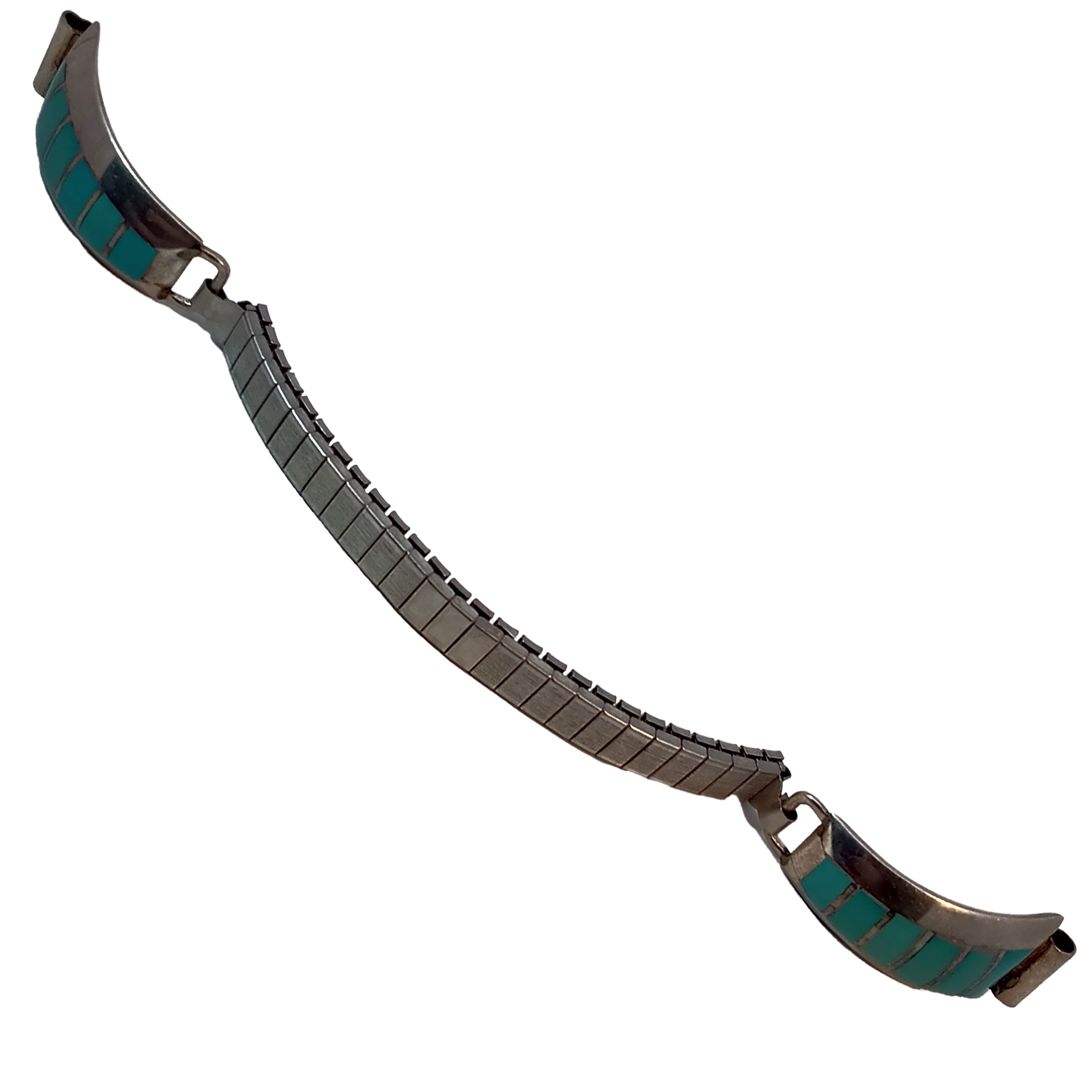 Zuni EL Gasper Sterling Silver w/Turquoise Inlay Flat End Wa