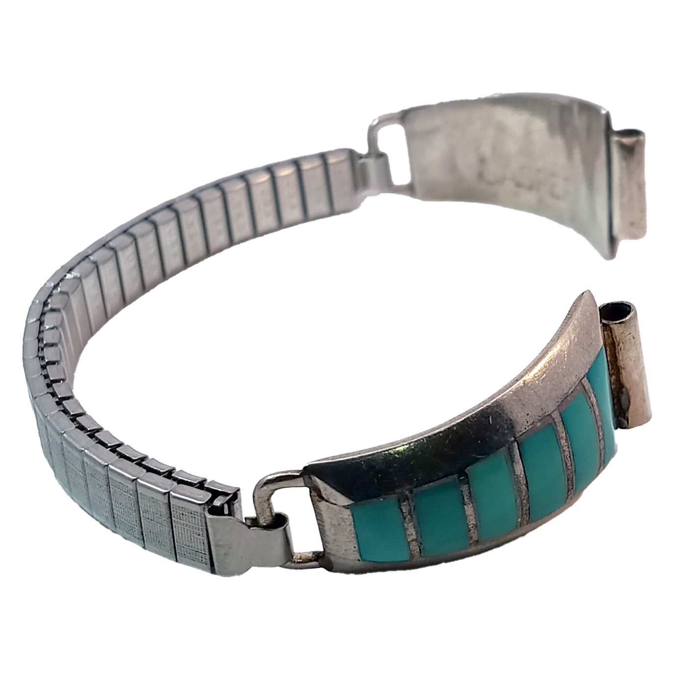 Zuni EL Gasper Sterling Silver w/Turquoise Inlay Flat End Wa