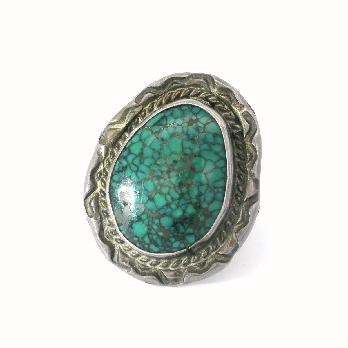 Genuine Lander Blue Spider Web Turquoise Ring 001-630-00261