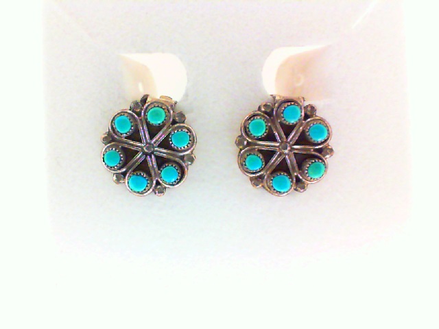Genuine Turquoise Sterling Silver Native American Clip-on Ea