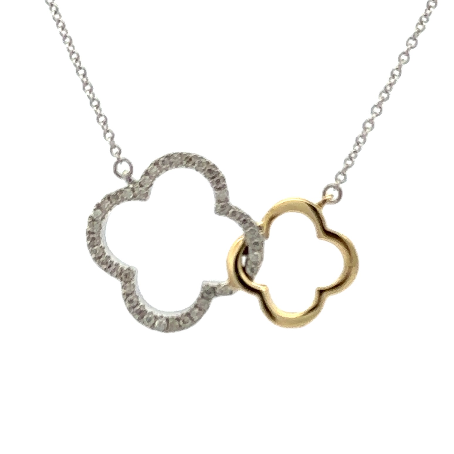10K Two-Tone Van Cleef Clover Style Pavé Diamond Necklace