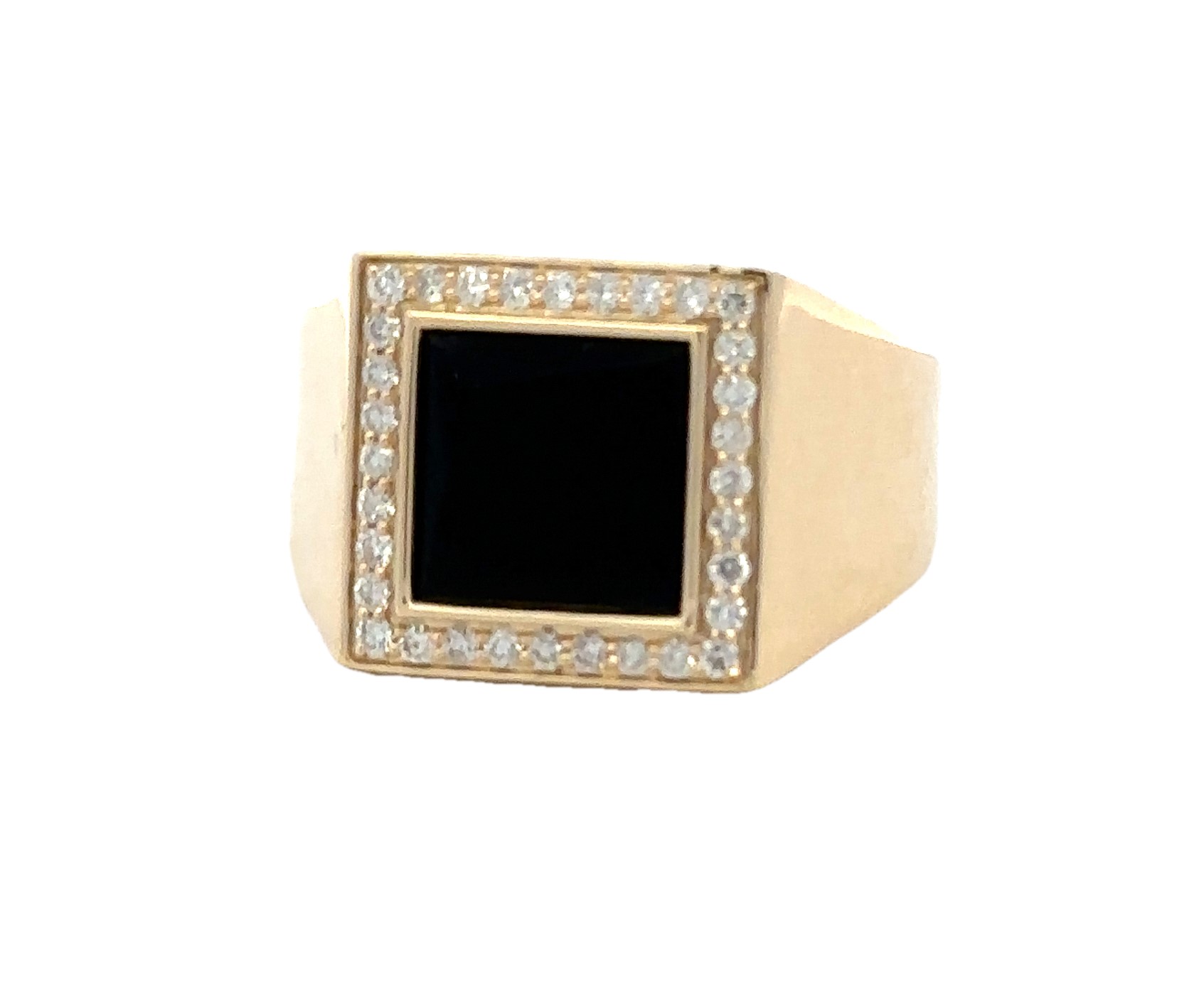 Men's 14K Yellow Gold Bezel Square Cushion Black Onyx Diamond